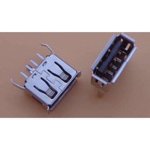 100Pcs/lot A Type Flat Angle (180 Degree) Female USB PCB Connector Socket, USB Jack Plug 3 legs+4 pin