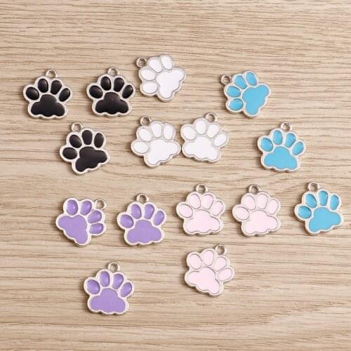 10pcs 16*17mm 5 Color Dog Paw Print Charms Fit Jewelry DIY Making Enamel Animals Footprints Charms Pendants Necklaces Earrings