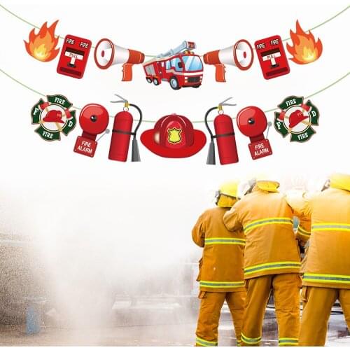 618 Sale Promotion Baby Shower Firefighter Wall Hanging Banners Party Decorations Fireman Kids Happy Birthday Party Supplies