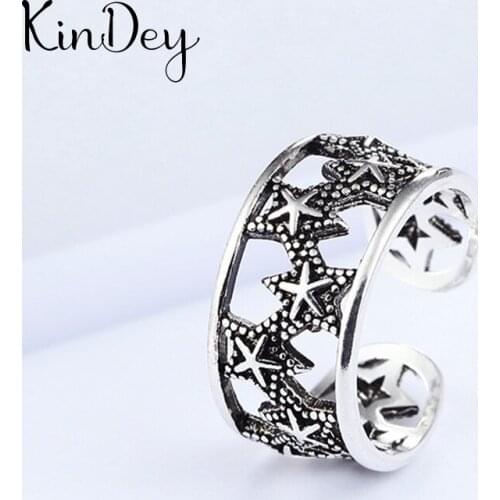 Trendy Silver Color Star Rings For Women Men Boho Vintage Jewelry Adjustable Size Finger Rings