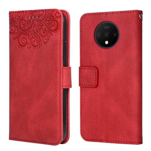 Luxury Leather Case for OnePlus 7T Flower Embossing Wallet Flip Phone Case for OnePlus 7 T 1+7T Cover Card Slot Funda