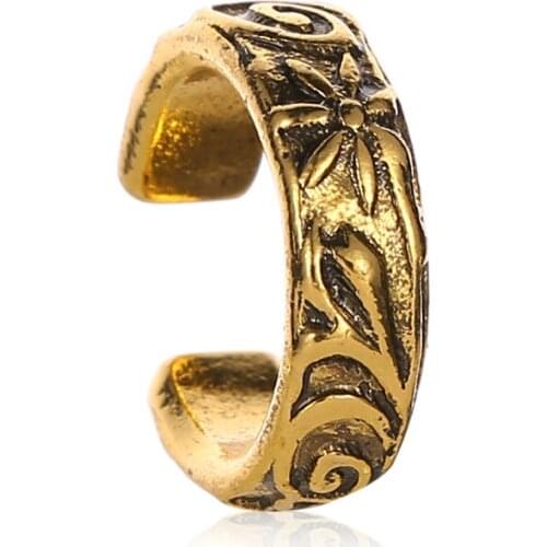 Simple Retro Gold Silver Color Metal Flower Carved Ear Cuffs Clip Earrings Ethnic Style Vintage Personality Earrings for Women