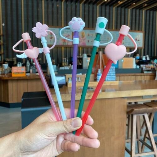 Sakura Straw Plug Straw Cover Straw Cap Dust Cap Silicone Cap Anti-Falling Gray Cute Pink Universal