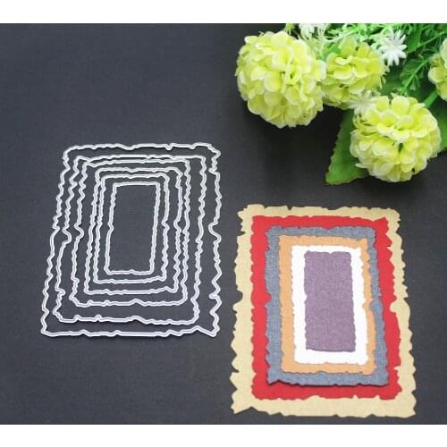 Swovo 6pcs Vintage Torn Rectangle Frame Stitched Metal Cutting Dies DIY Scrapbooking Stamps Craft Cards Embossing Making Stencil
