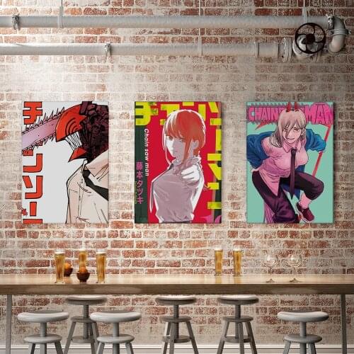 WTQ Japan Chainsaw Man Canvas Anime Poster Comics Retro Poster Wall Decor Wall Art Living Study Child Room Bedroom Home Decor
