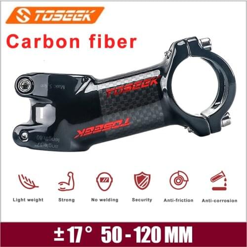 TOSEEK Ultralight bike stems Carbon Fiber Stem 17 degrees 50-120mm matte/glossy Power mtb for 28.6mm fork Cycling parts