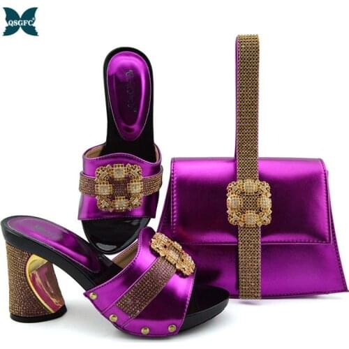 African Shoes And Bag Matching Set With Hot Selling Women Italian design Shoes And Bag Set For Party Wedding Purple Color Shoes