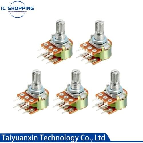 5PCS WH148 Shaft Amplifier Dual Stereo Potentiometer B1K 2K 5K 10K 20K 50K 100K 500K 1M Handle Length 15mm Adjustable Resistance