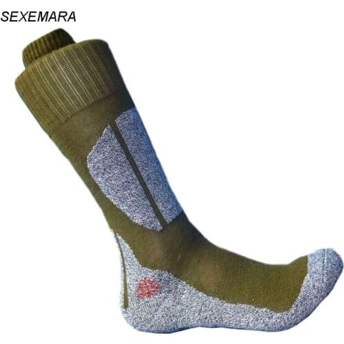 Quality coolmax hiking socks bottom thick knee high long socks army green wear resistant and deodorization socks 39-44