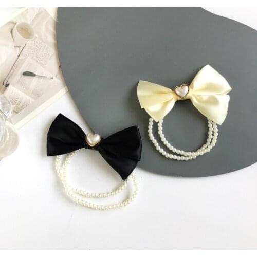Pearls Cute Vintage Fairy Bride Headpiece Girls Bowknot Elastic Hair Ties
