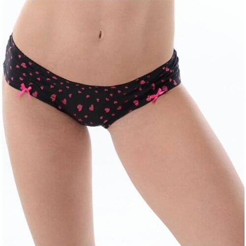 Womens panties printing shine heart-shaped pattern black color girls briefs S/M