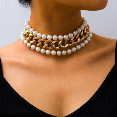 Fashion Exaggerated Imitation Pearl Thick Chain Choker Necklace Women Punk Geometric Chocker Collar Necklace Jewelry XR3194