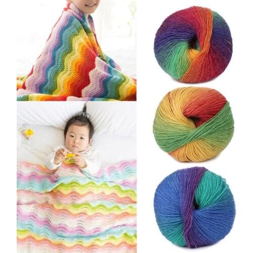 1Ball 50g Hand-woven Rainbow Colorful Crochet Cashmere Wool Blend Yarn Knitting Hat Accessory
