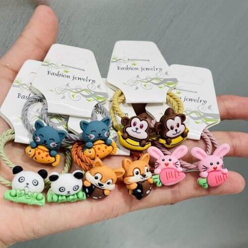 10Pcs/Set Girls Mix Animals Cute Rubber Elastic Hair Bands Children Ponytail Holder Scrunchie Headband Kids Hair Accessories
