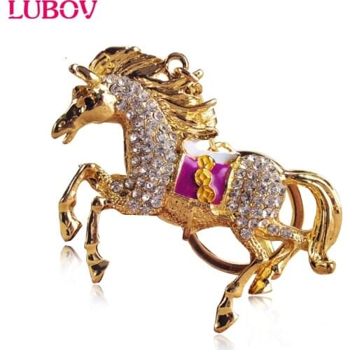 2018 New Rhinestone Horse KeyChain Keyring Crystal Pendants Purse Bag Key Chain Men Women Souvenirs New Year Gift