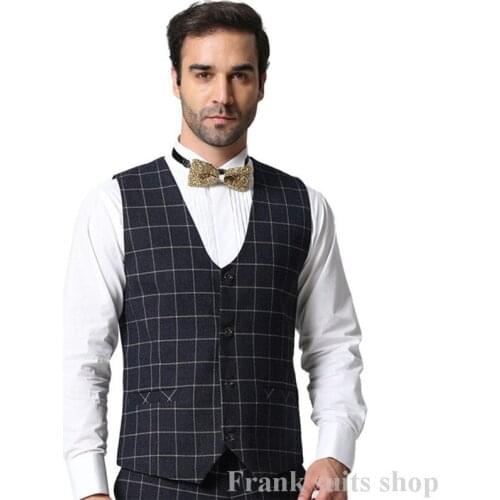 2018 Casual Slim Fit Men Suit Vest New Fashion Plaid Vest High Quality Men Clothes Neck