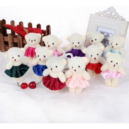 24pcs/lot Mini Teddy Bear Stuffed Plush Toys 12CM Small Bear Stuffed Toys in Dress pelucia Pendant Kids Birthday Gift 60