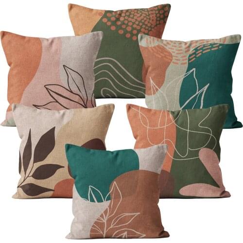 Abstract Throw Pillow Case Art Cushion Cover Beige Linen Car Decor Home Decoration 45x45 40*40 Flower Decorative Pillowcase