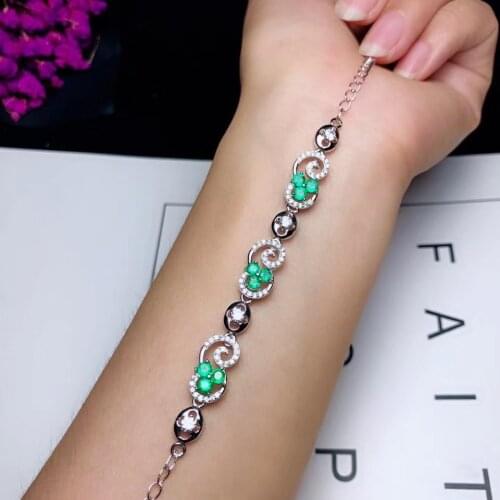 S925 silver natural green Emerald bracelet natural gemstone bracelet fashion Lovely clouds Clover women party gift fine jewelry
