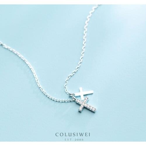 Colusiwei Genuine 925 Sterling Silver Faith Power Double Cross Chain Necklace for Women Fashion Jewelry Bijoux Lucky Girl Gifts