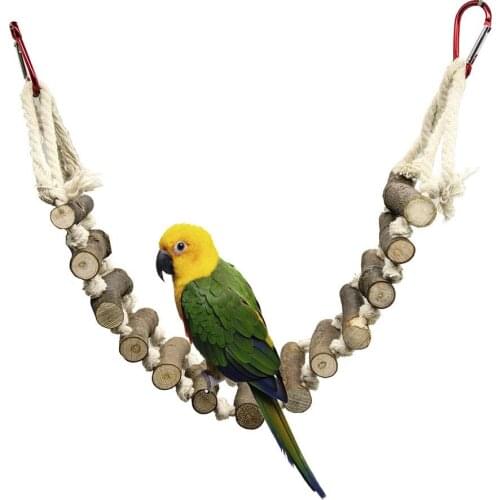 Bird Toys Parrot Toy 13 Steps Climbing Ladder for Small or Medium Birds Log with Bark Cotton Rope Woven Swing Bite Bridge