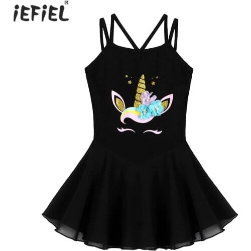 Kids Girls Tutu Ballet Leotard Dress Sleeveless Cartoon Horse Print A-line Dresses Dance Gymnastics Leotard Ballerina Dress