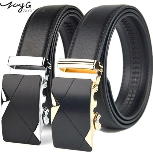 ZAYG Designer Unique Belts Mens High Quality Luxury Brand Gold Automatic Buckle Belt Strap Black Simple Business Style Belt