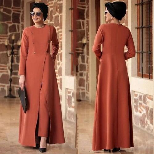 Elegant two pieces silky muslim sets Worship service robe suits double breasted Abaya suits Tunic Jubah dubai Ramadan sets F1969