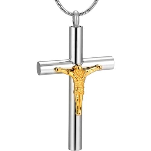IJD9877 Large Jesus Cross Stainless Steel Memorial Urn Necklace&Pendant Put Human/Pet Cremation Ashes Keepsake Jewelry For Men