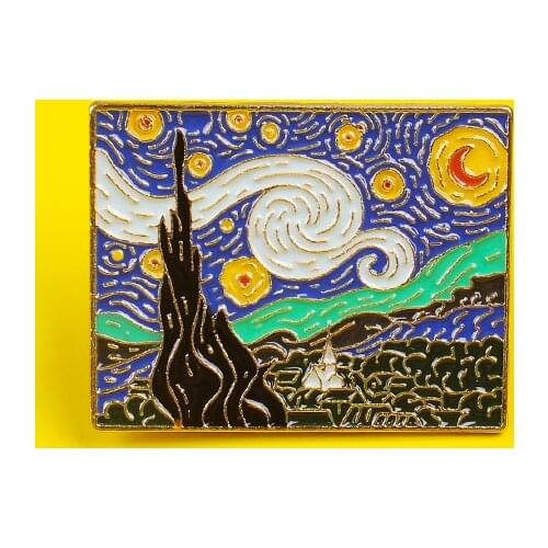 Van Gogh Oil Painting Zinc Alloy Pin Beautiful Night Badge Brooch Denim Clothes Backpack Abstract Art Badges On Backpack Gift