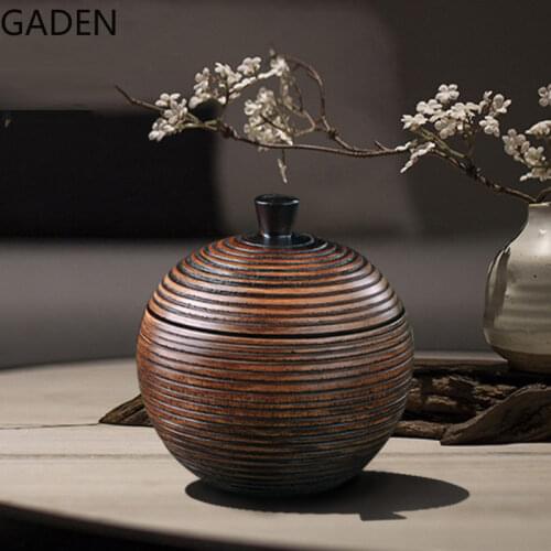 Retro Solid Wood Tea Storage Box Home Tea Caddy Desktop Dried Fruit Storage Box Living Room Coffee Table Candy Jar Decoration