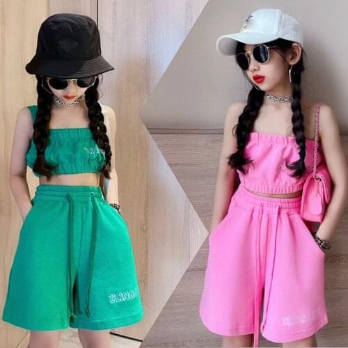 Girls Jazz Dance Costumes Tube Top Loose Shorts Suit Street Dance Wear Ballroom Hip Hop Practice Clothes Daily Costumes DQS7707