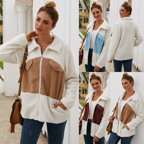 Autumn Winter 2020 New Zipper Lapel Jacket Both Side Pockets European And American Womens Fur Faux Fur Fashion Casual Jacket