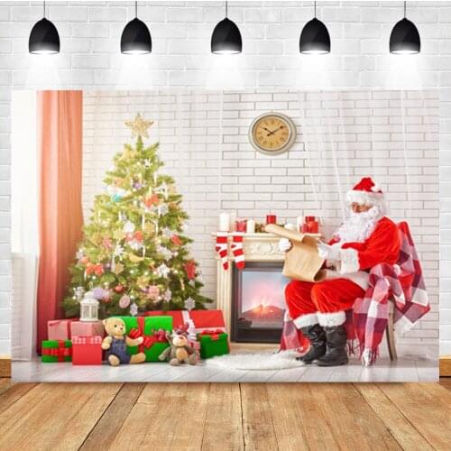 Laeacco Brick Wall Christmas Tree Fireplace Gift Santa Claus Photography Backdrop Photographic Photo Background For Photo Studio