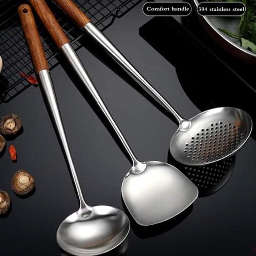Best Wok Spatula and Ladle,Skimmer Ladle Tool Set, 17Inches Spatula for Wok, 304 Stainless Steel Wok Spatula