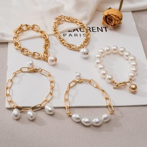 Fashion Party Pearl Bracelets For Women Gold Metal Geometric Fascination Bracelets 2021 Trend Female Vintage Statement Jewelry