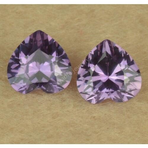 Mohs Hardness 9 3x3mm~10x10mm 46# Purple Color Changing Alexandrite Corundum Stone Heart Cut Loose Synthetic Gems For Jewelry