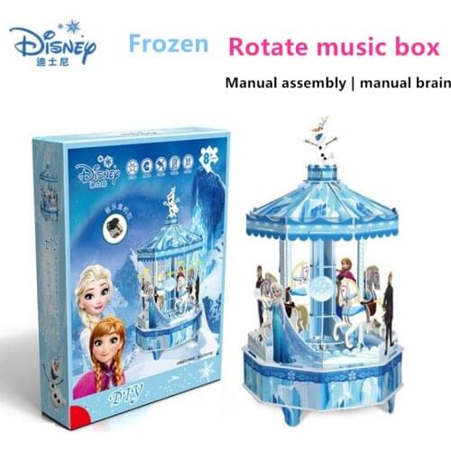 Disney Cartoon Frozen DIY Merry-go-round Stereo Handmade Music Box Rotating Music Box Melody Birthday Christmas Festival Gift