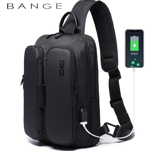 BANGE Mens Chest Pack Casual Crossbody Bags Male USB Charging Shoulder Bag Oxford Messenger Bag Waterproof Large Capacity 2020