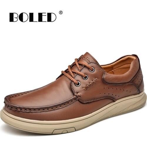 Natural Cow Leathe Shoes Men High Quality Leather Casual Shoe Flats Outdoor Breathable Soft Men Shoes Non-slip Walking Shoes