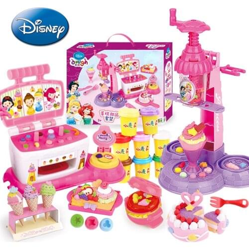 Disney Princess Cake Dessert Making Set with Plasticine Simulation Children Pretend Play Kitchen Accessories Handmade DIY Toys