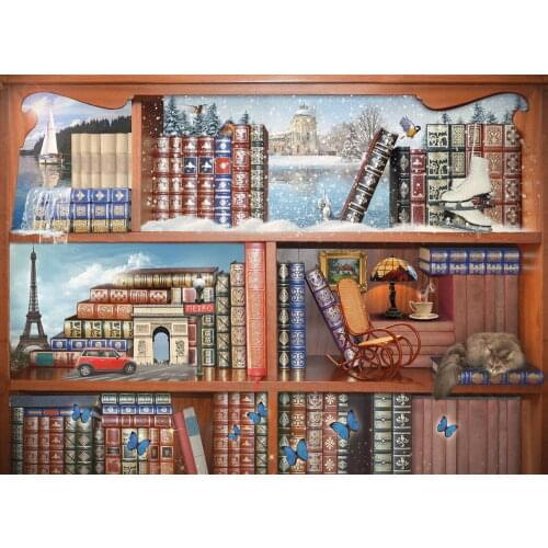 Nova Jigsaw Puzzle 1000 Piece Magic Books Puzzle-books in the Library and cat-a Fantastic library work