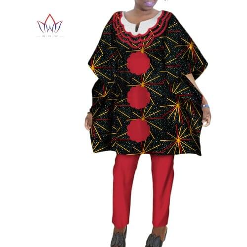 New Fashion 2 Piece Sets Womens Outfits Dashiki Elegant Set for Women Pants & Robe Top Plus Size African Clothes WY387