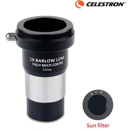 Celestron 1.25" HD 3x Barlow Lens By Magnification Eyepiece Professional Astronomical Telescope Parts with Free Gift Sun Filter