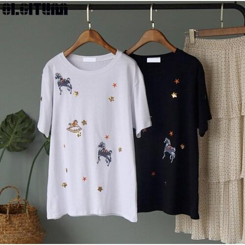 OLGITUM Women's T-shirts With Sequins