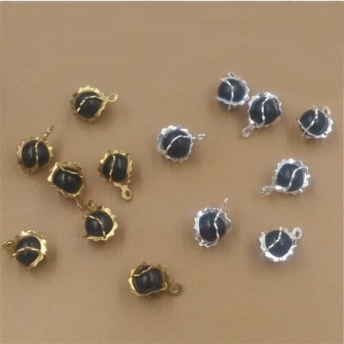 100pcs 6mm Copper Plastic Black Simulated Pearl Pendant Charm Silver color Raw Brass Connectors For DIY Jewelry Making
