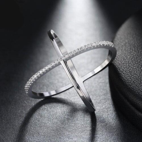 Huitan Luxury X Shaped Micro Paved AAA Cubic Zircon Ring Wholesale Cool Stylish Fashion Jewelry Cocktail Party For Women&Girl
