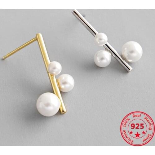 Korean Pure S925 Sterling Silver Fine Stud Earrings Simple Temperament Geometric Beads Eardrops Wild Fashion Retro Women Jewelry