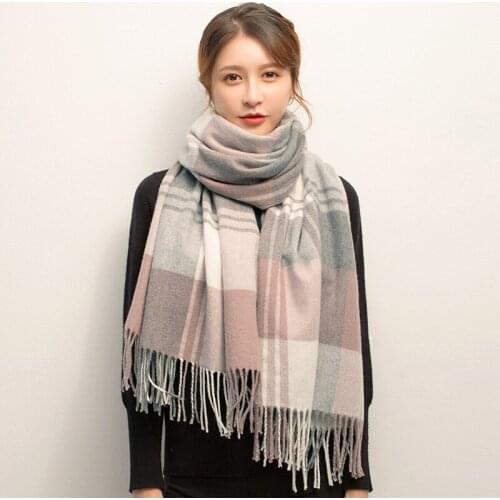 Plaid Wool Scarf for Women Thicken Warm Cashmere Shawls,Wraps Echarpe Pashmina Ladies Korea Winter Wool Scarves Foulard Femme
