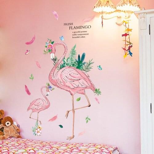 [SHIJUEHEZI] Cartoon Flamingo Animal Wall Stickers DIY Birds Mural Decals for Kids Rooms Baby Bedroom Nursery Decoration